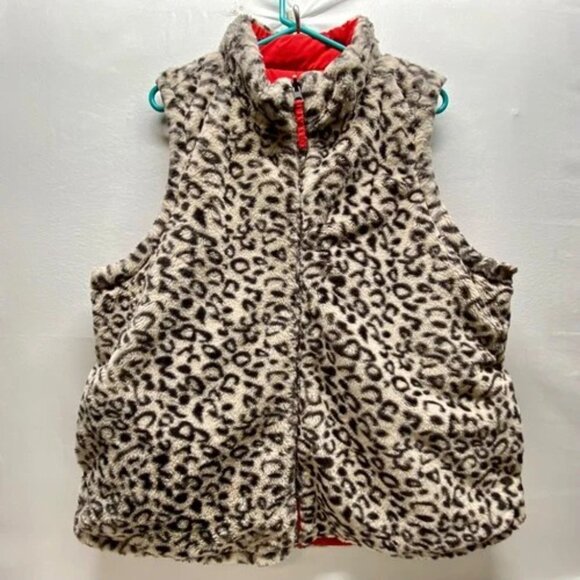 Maurices Reversible Vest Women's XXL Red Puffer Leopard Print Sherpa Full Zip - Picture 5 of 12